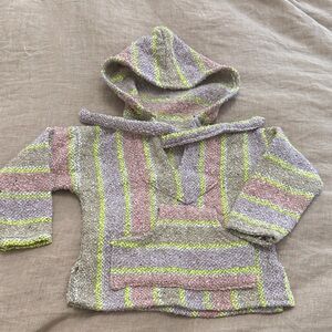 Kids Hooded Stripe Knit Jacket - Pink, Gray & Neon Yellow